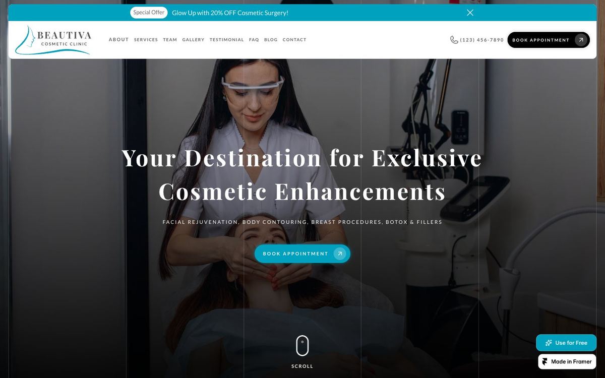 Beautiva, a website template for a med spa and cosmetic clinic