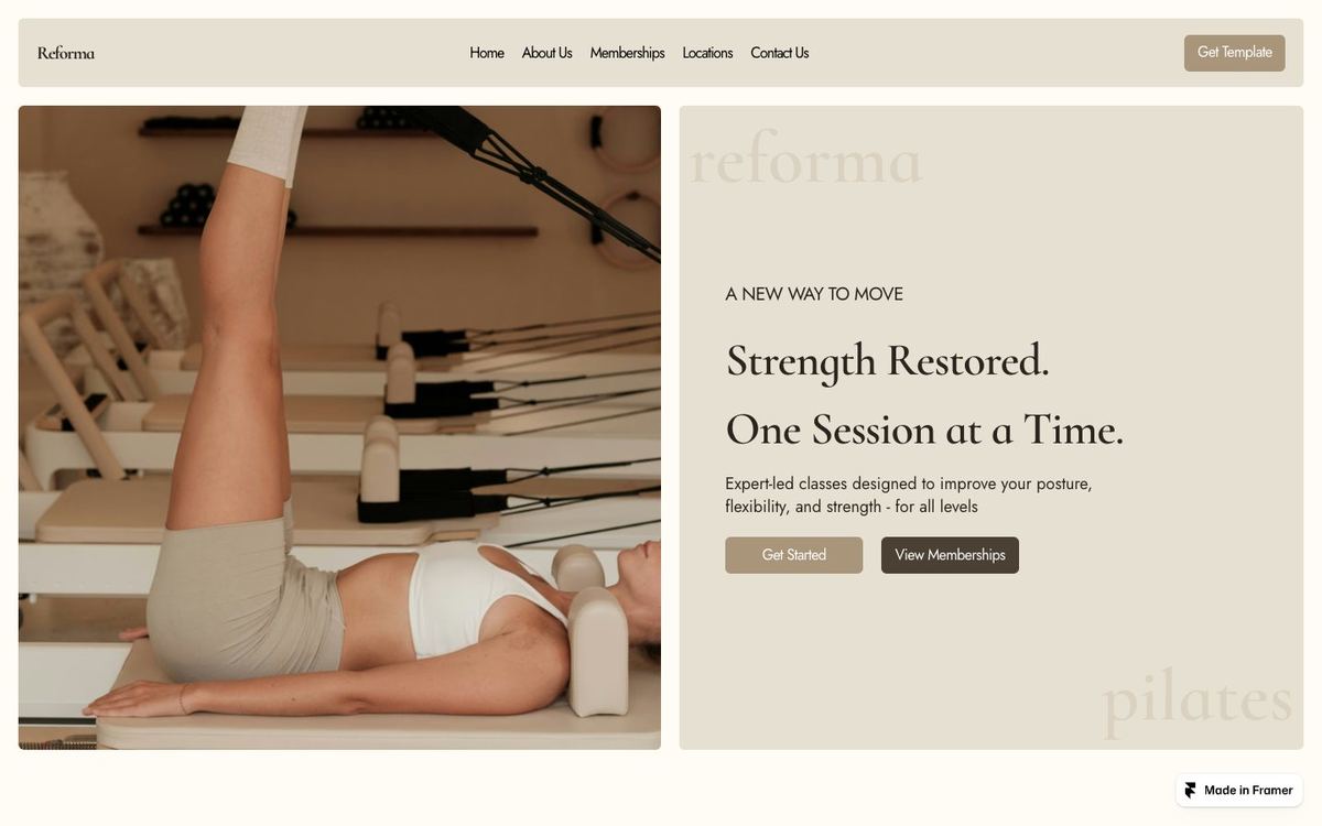 Reforma, a website template for a pilates studio