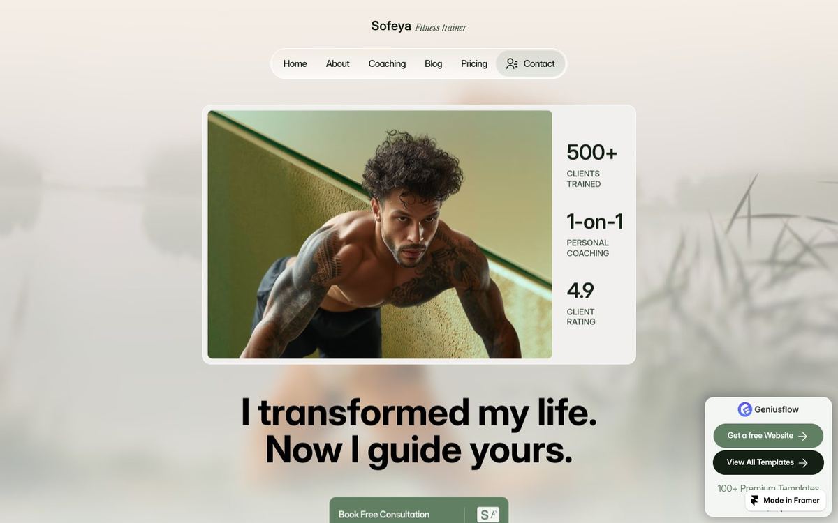 Sofeya, a website template for a personal training